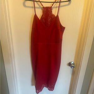 Red dress with partial lace and zipper back